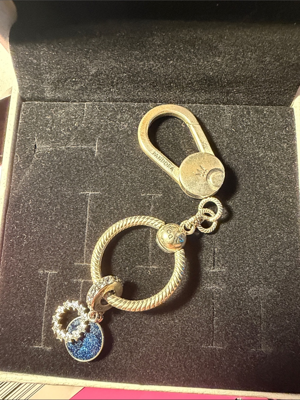 Pandora Silver-Tone Keyring with stardust Glitter Charm dream it wish it do it
